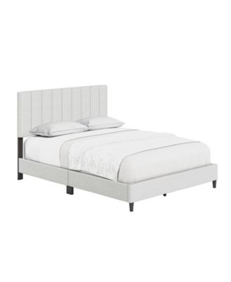 Leah Linen Upholstered Platform Bed Frame with Adjustable Headboard - 13 slat support - Queen