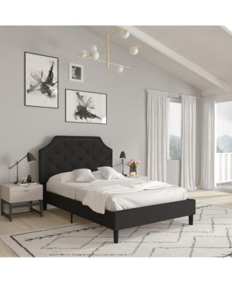 Provence Platform Bed With Slatted Support Contemporary Tufted Upholstery With Accent Nail Trim