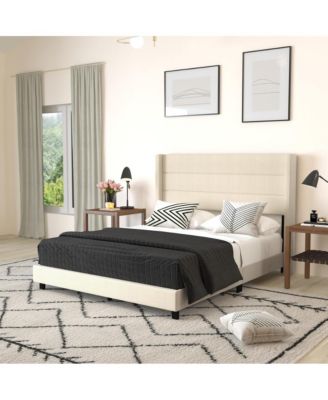 Percy 1-Pc Upholstered Channel Stitched Wingback Headboard Platform Bed