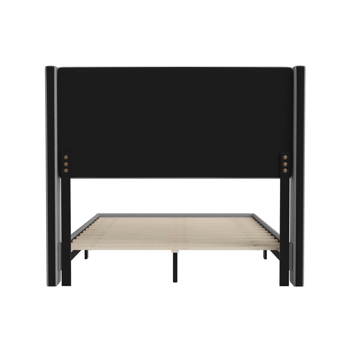 Merrick Lane Percy Modern Platform Bed With Padded Channel Stitched Upholstered Wingback Headboard And Underbed Clearance