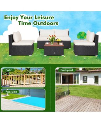 5 Piece Outdoor Furniture Set with Solid Tabletop and Soft Cushions