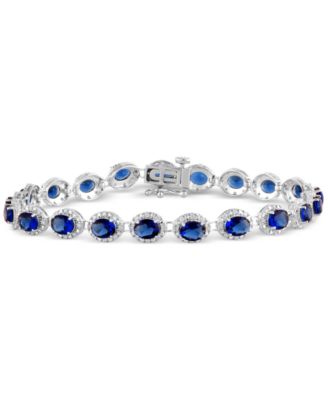 Emerald (8 ct. t.w.) & Diamond (3/4 ct. t.w.) Halo Tennis Bracelet in 14k White Gold (Also in Ruby & Sapphire)