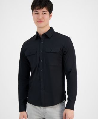 michael kors black dress shirt MICHAEL KORS Men's All Over Print MK Button Down Dress Shirt Black Medium