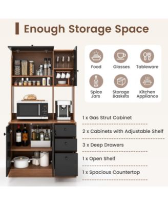 71 Inch Kitchen Pantry with 3 Storage Cabinet and 3 Deep Drawers