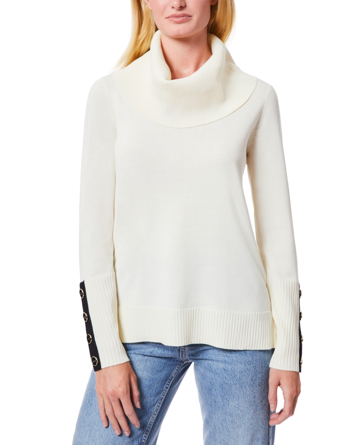 Melissa Paige Women's Contrast-Cuff Cowlneck Sweater