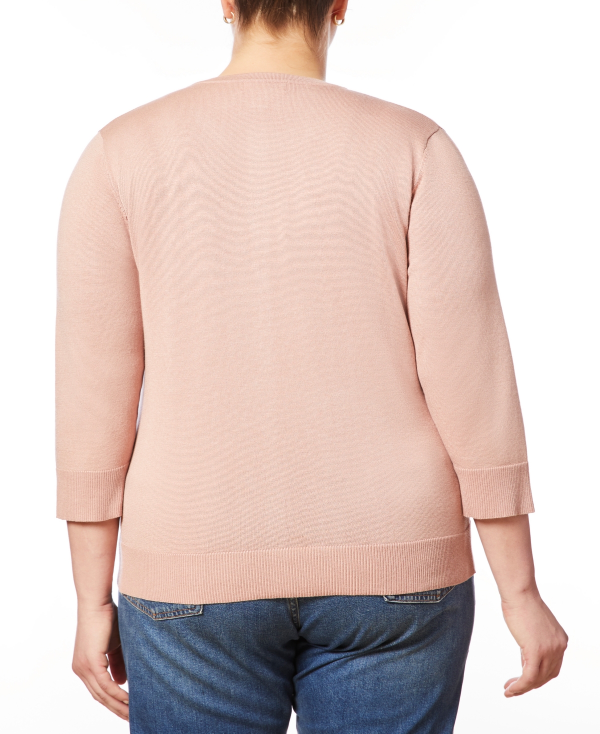 Melissa Paige Plus Size Pointelle Knit 3/4-Sleeve Button Front Cardigan