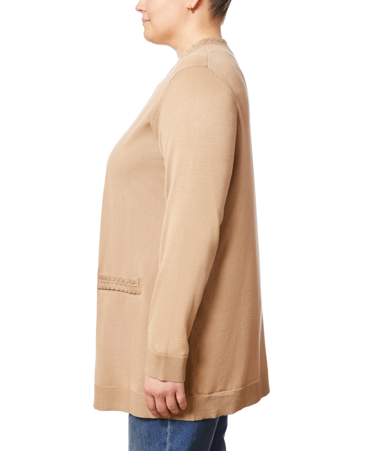 Melissa Paige Plus Size Cable-Knit-Trim Open-Front Cardigan