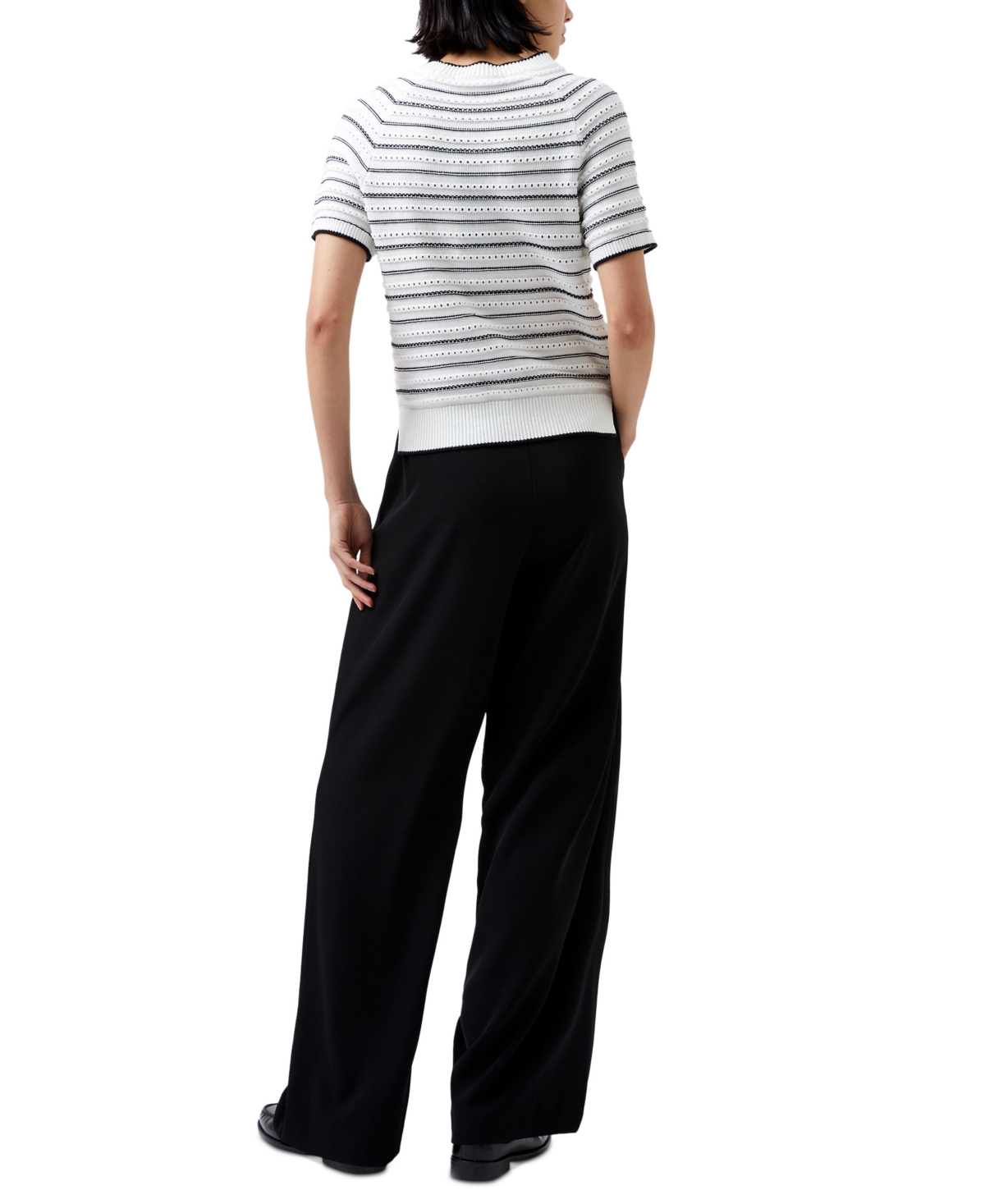 French Connection Women's Oskie Pointelle Cotton Knit Top -WHITE