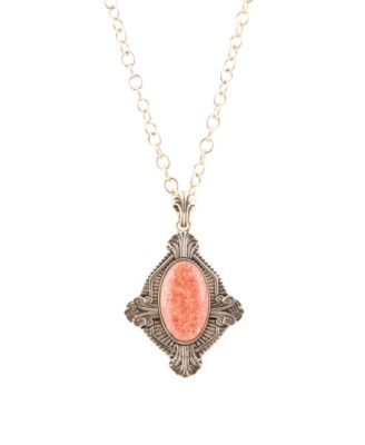 Valerie Genuine Orange Sponge Coral Oval Pendant Necklace
