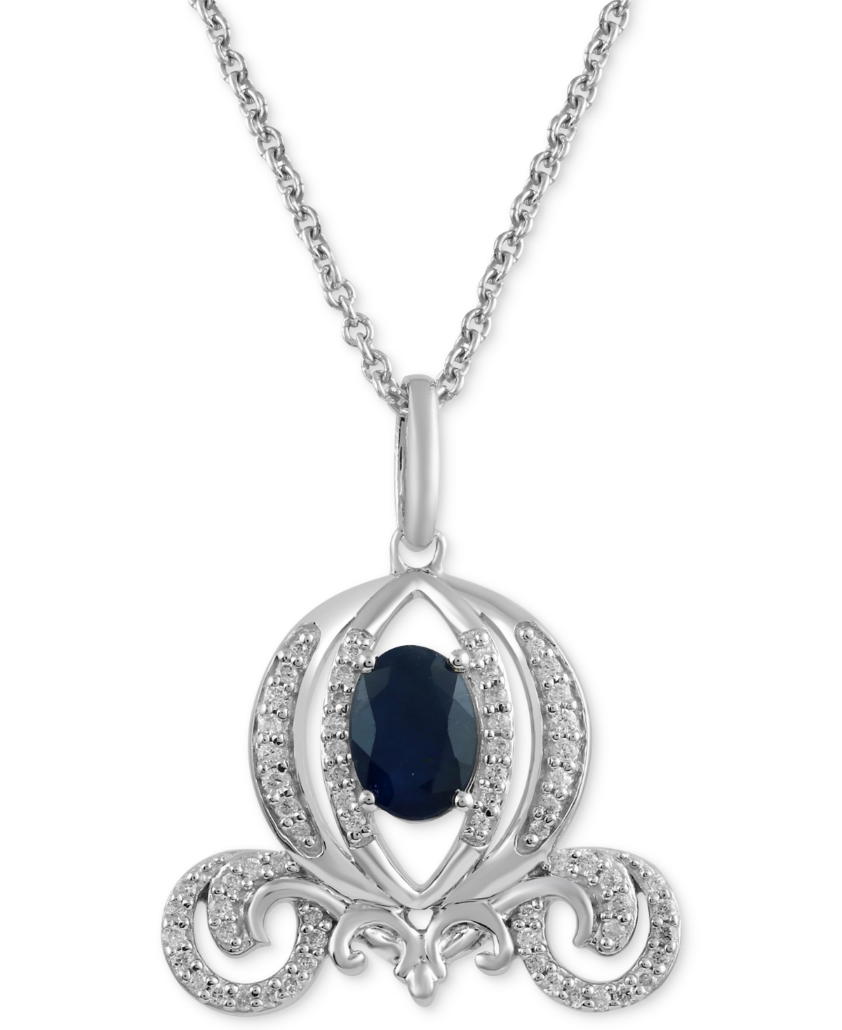 Sapphire (1 ct. t.w.) & Diamond (1/5 ct. t.w.) Cinderella Carriage Pendant Necklace in Sterling Silver, 16" + 2" extender - Sterling Silver