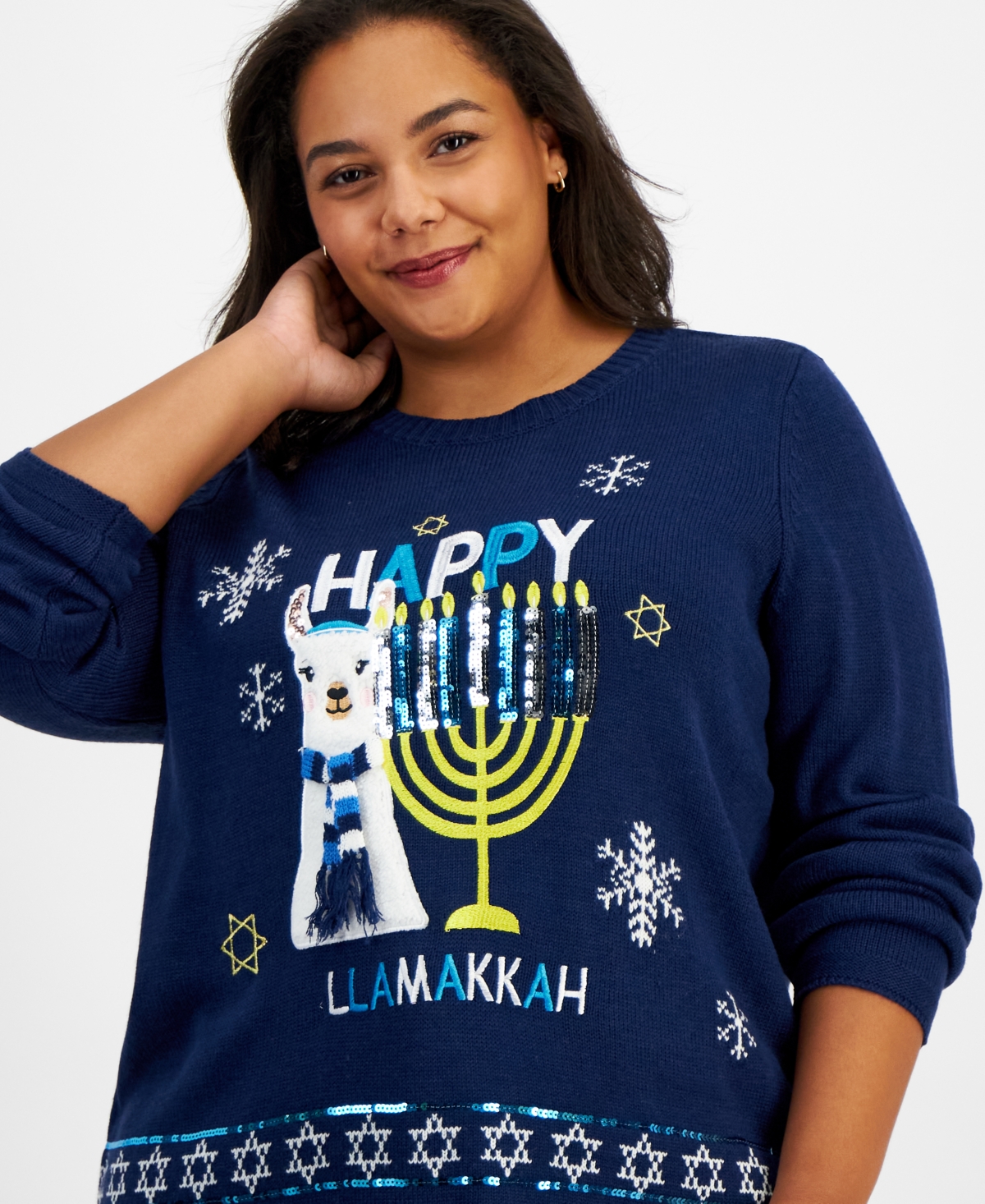 Holiday Lane Plus Size Happy Llamakah Embellished Sweater, Created for Macy's