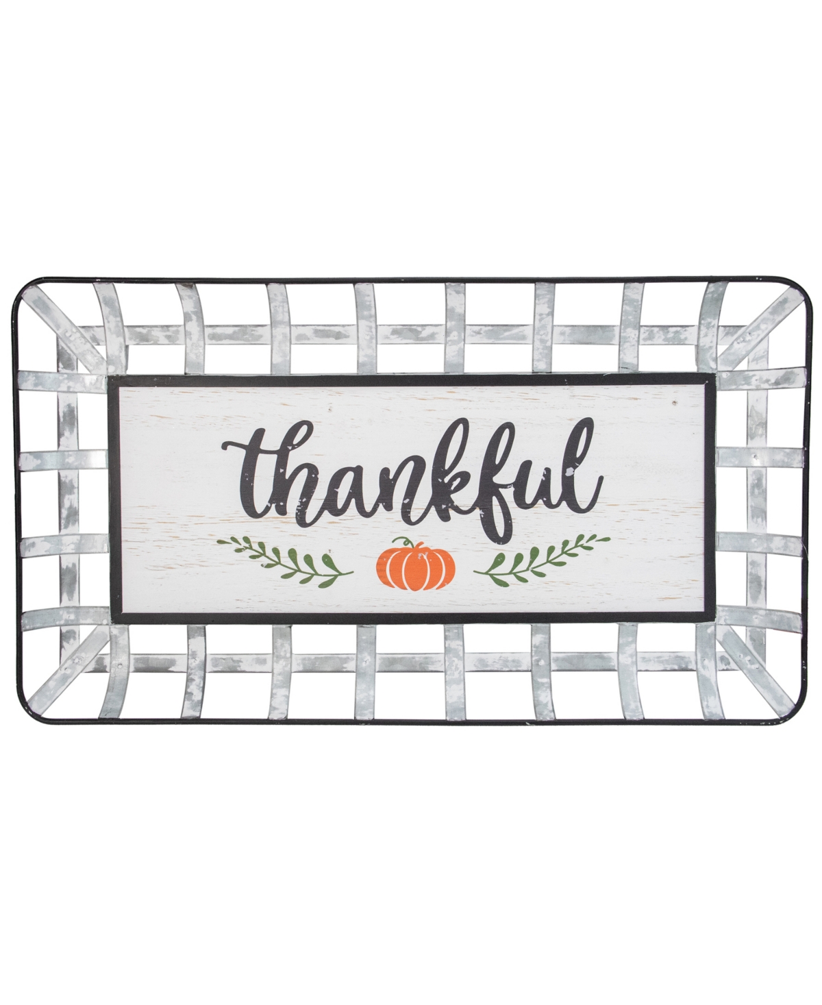 24" Silver and White With a Pumpkin "Thankful" Rectangular Fall Serving Tray Sign - Silver