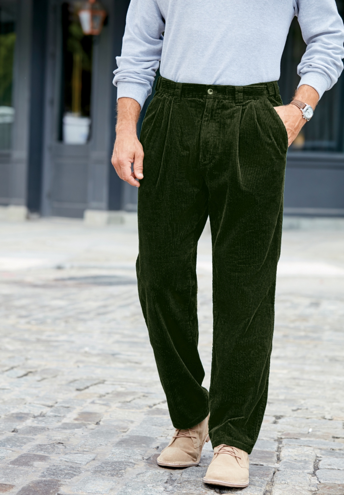 KingSize Big & Tall Expandable Waist Corduroy Pleat-Front Pants