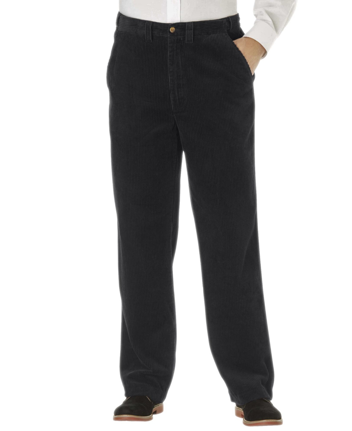 Big & Tall Six-Wale Corduroy Plain Front Pants - Black