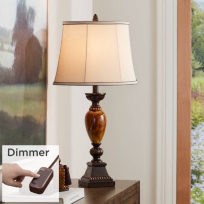 Mulholland Traditional Vintage like Table Lamp with Tabletop Dimmer 30" Tall Bronze Golden Marbleized Off White Shade for Living Room Bedroom House Bedside Nightstand Office Home - Kathy Ireland
