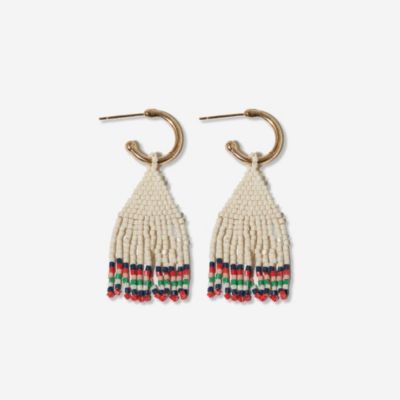 Leta Mini Gold Hoop Solid With Multi-Stripe Bottom Beaded Fringe Earrings St. Tropez
