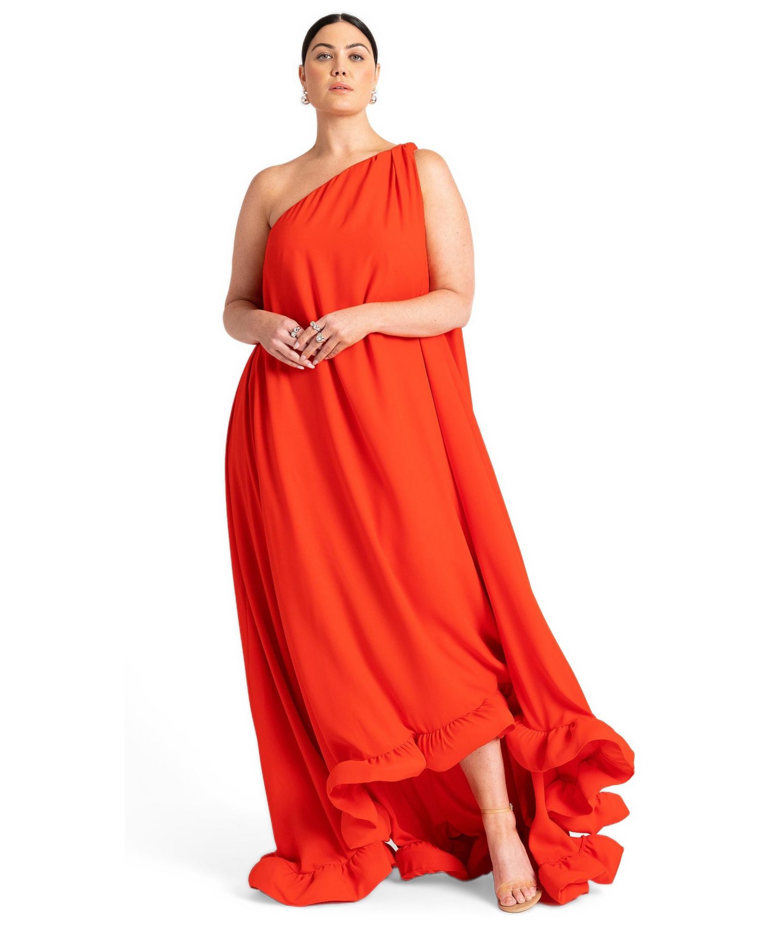 Women's Dramatic One-Shoulder Ruffle Gown