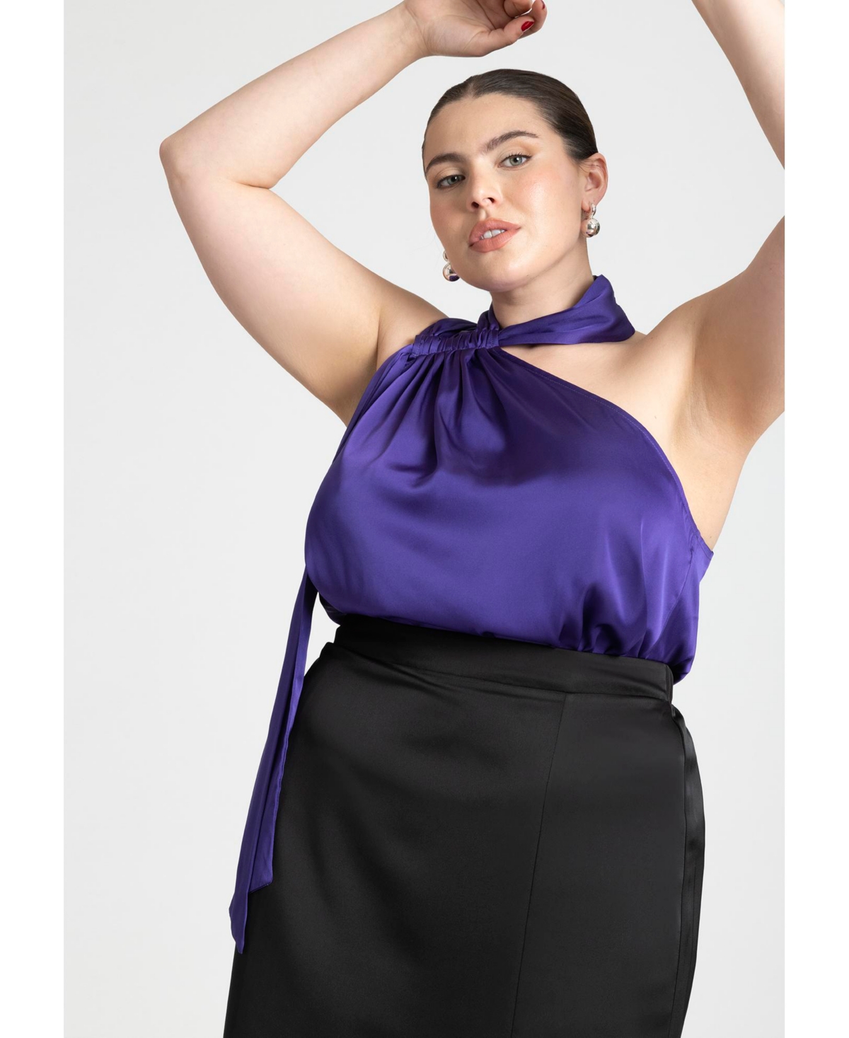 Eloquii Plus Size Draped Neckline Blouse With Ties