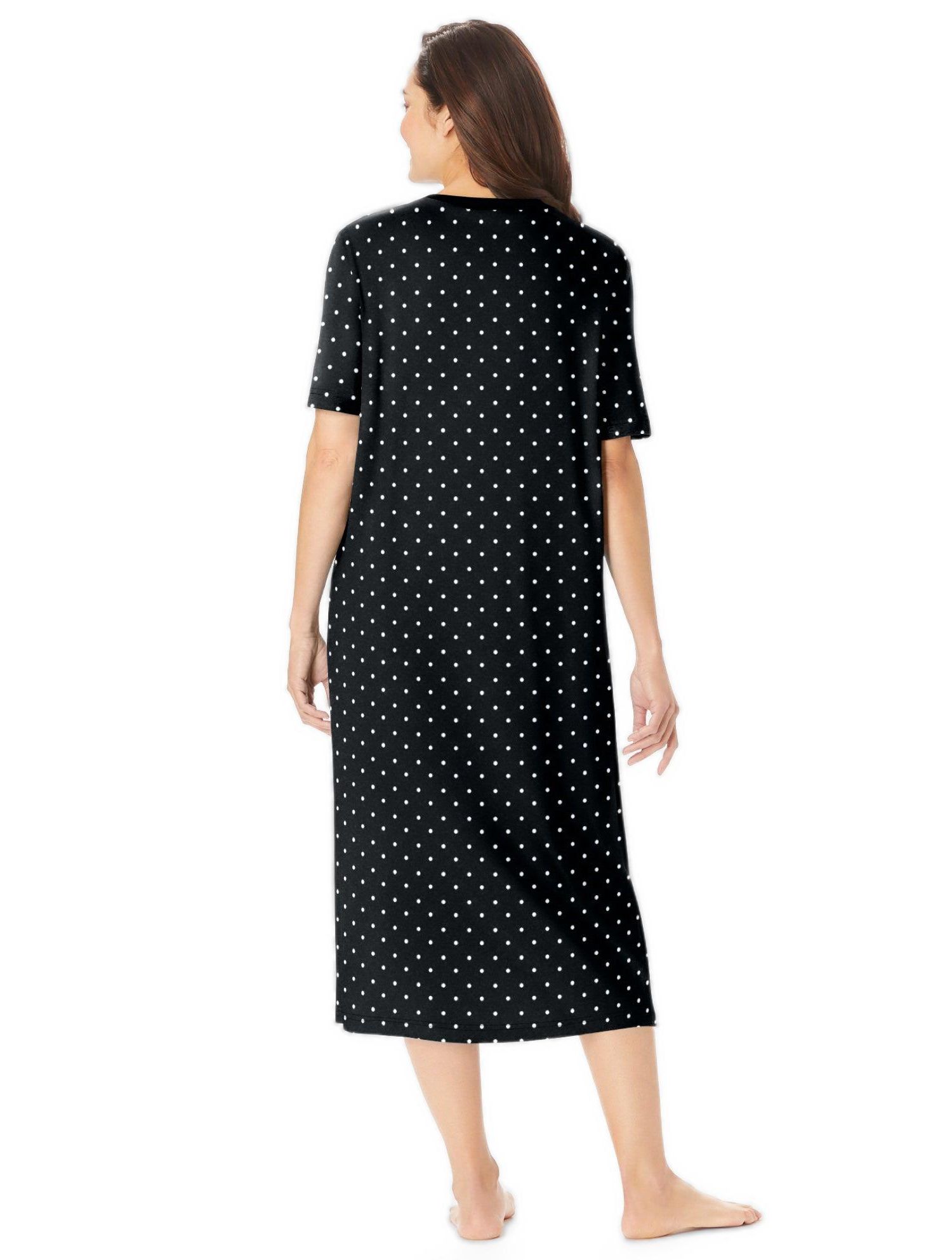 Women's Dreams and Co. V-Neck Short Sleeve Midi Cotton Sleep Shirt