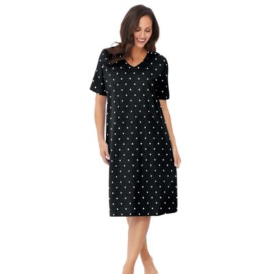 Women's Dreams and Co. V-Neck Short Sleeve Knee-Length Cotton Sleepshirt
