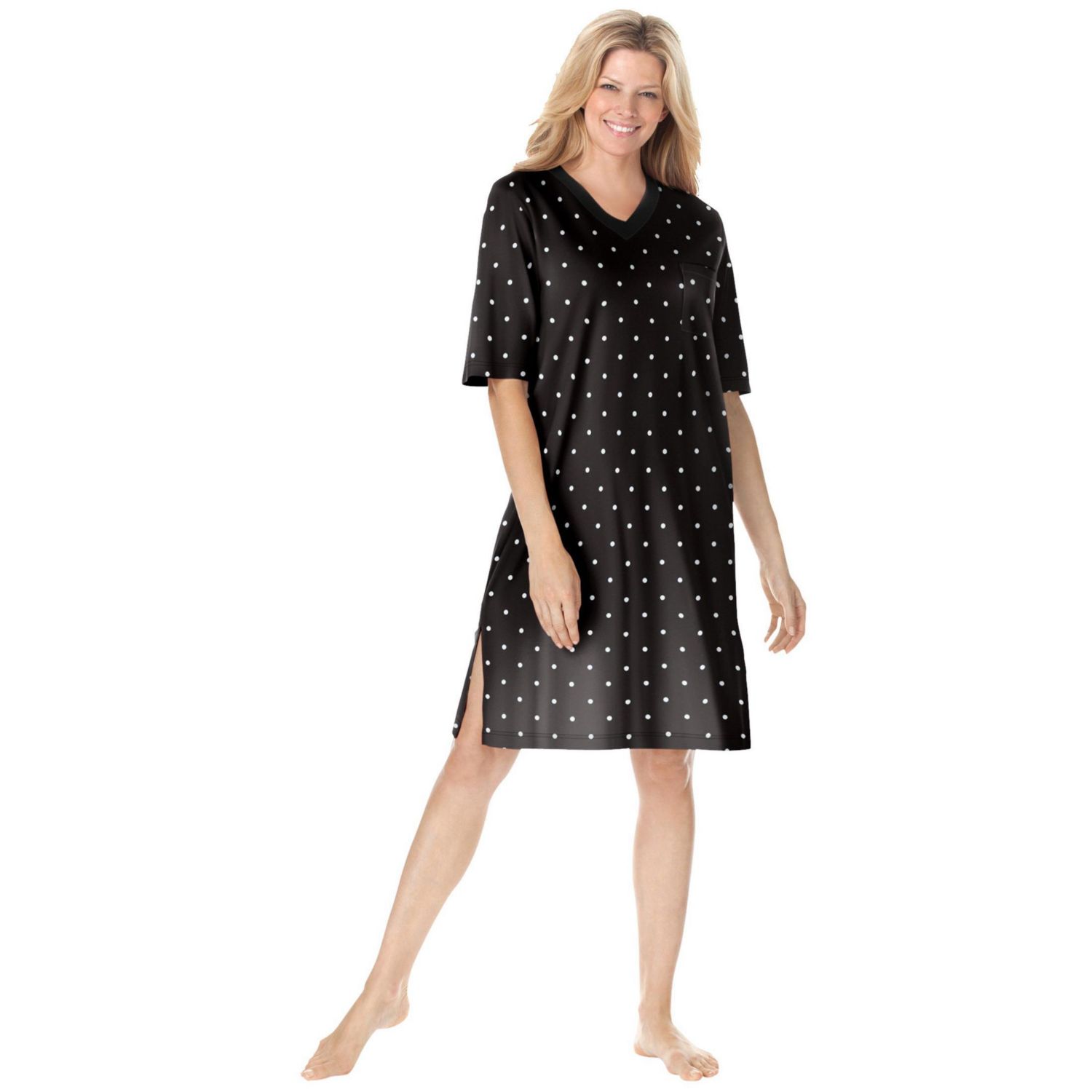 Women's Dreams and Co. V-Neck Short Sleeve Knee-Length Cotton Sleepshirt
