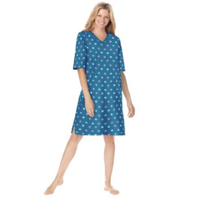 Women's Dreams and Co. V-Neck Short Sleeve Knee-Length Cotton Sleepshirt