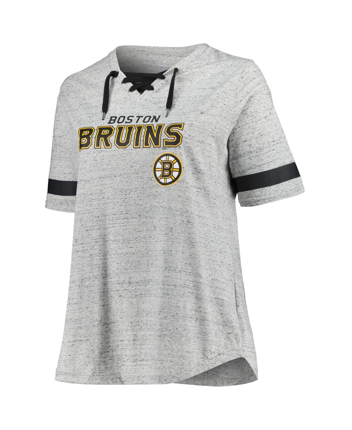 Fanatics Women's Heather Gray Boston Bruins Plus Size Lace-up T-shirt In Heather Gray,maroon