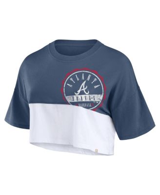 Women's Navy/White Atlanta Braves Color Split Boxy Cropped T-Shirt
