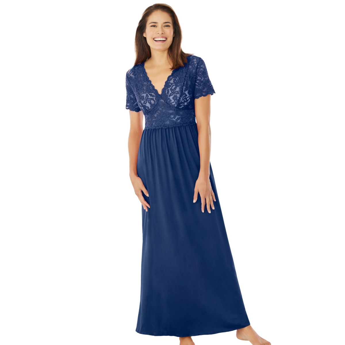 Amoureuse Women's Long Lace Top Stretch Knit Gown