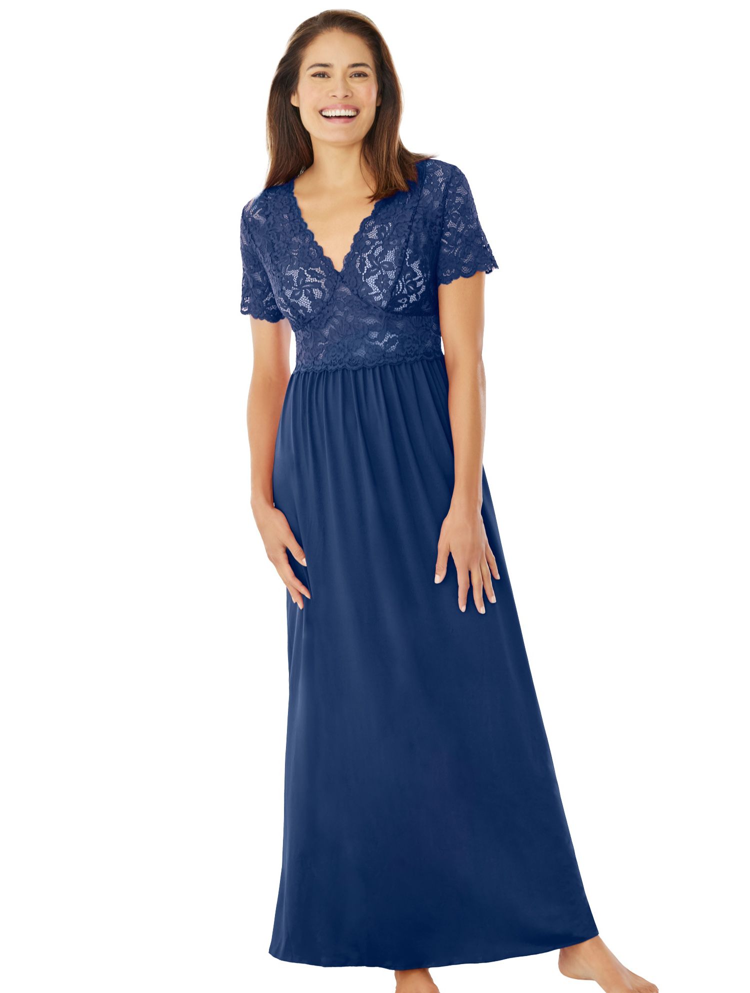 Women's Long Lace Top Stretch Knit Gown