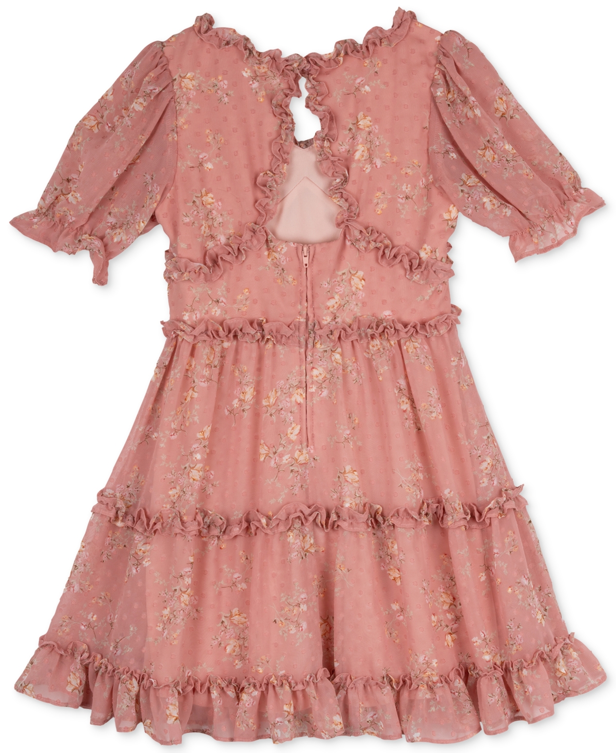 Rare Editions Big Girls V-Neck Floral-Clip-Dot-Chiffon Dress & Necklace, 2 Piece Set