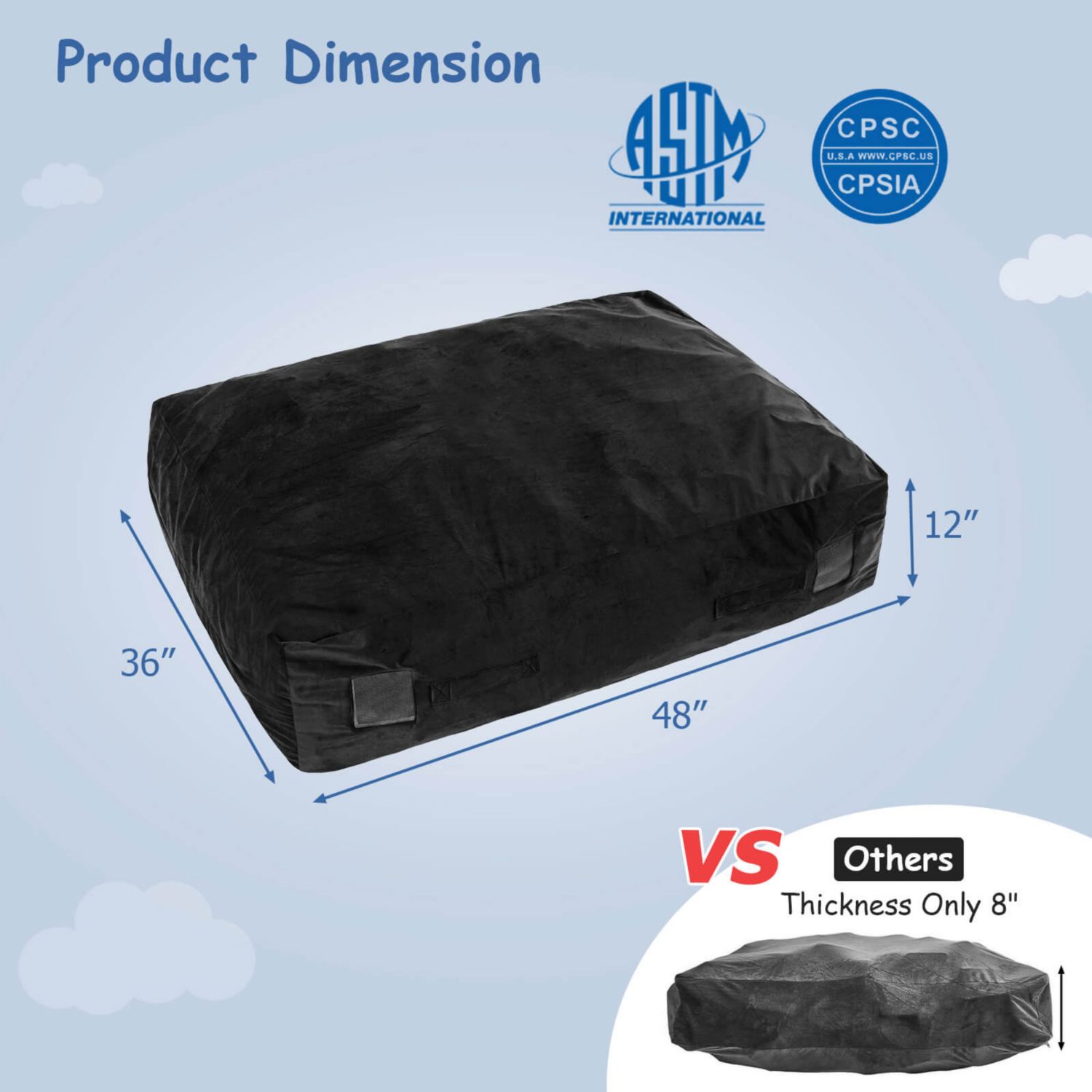 47" x 35.5" Crash Pad Sensory Mat with Foam Blocks and Washable