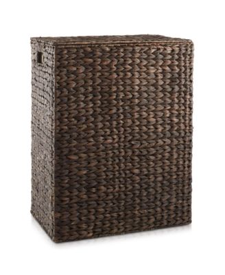 Large Laundry Hamper with Lid and Removable Liner Bag - Natural, Woven Water Hyacinth Laundry Basket for Clothes