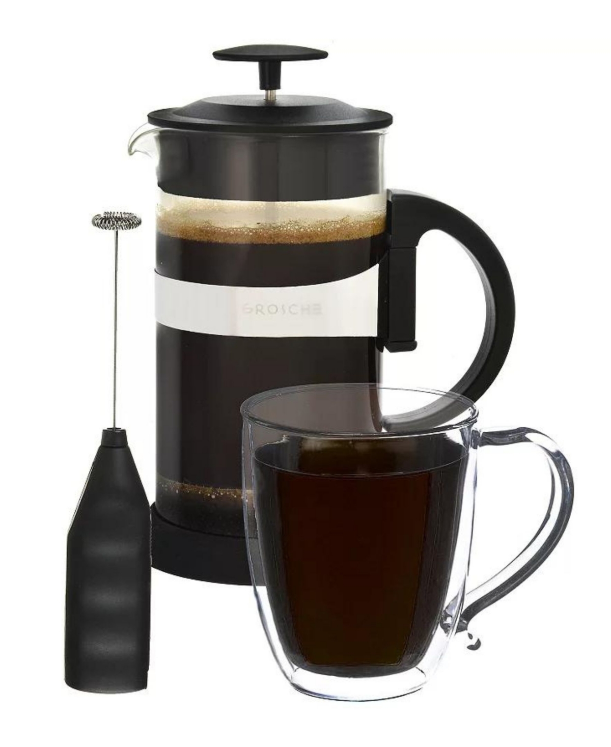 Shop Grosche Cafe Harmony Trio: Zurich French Press, Cyprus Glass Mug Frother In Black