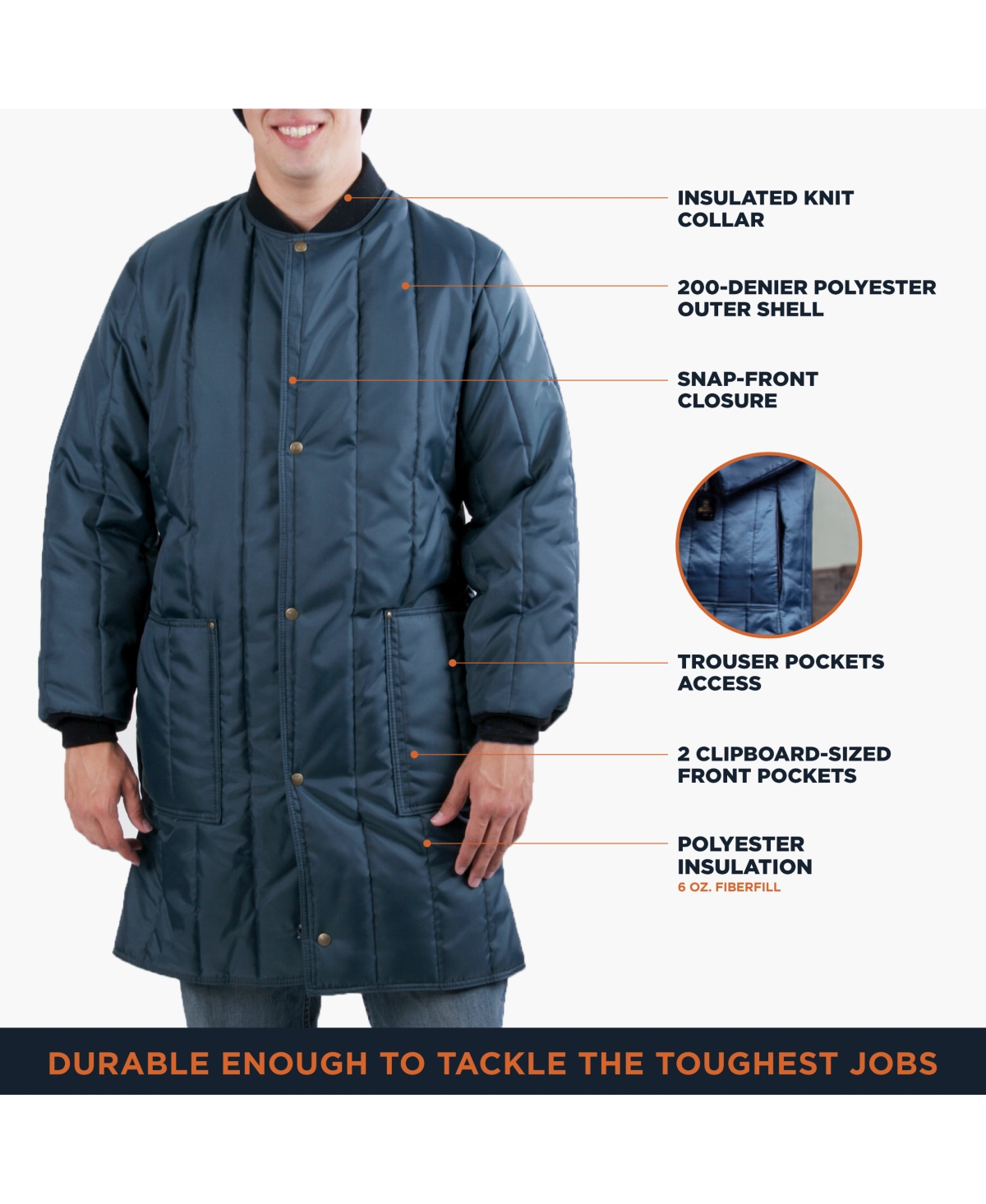 RefrigiWear Big & Tall Econo-Tuff Frock Liner - Warm, Insulated, Durable Layering for Cold-Weather Workwear