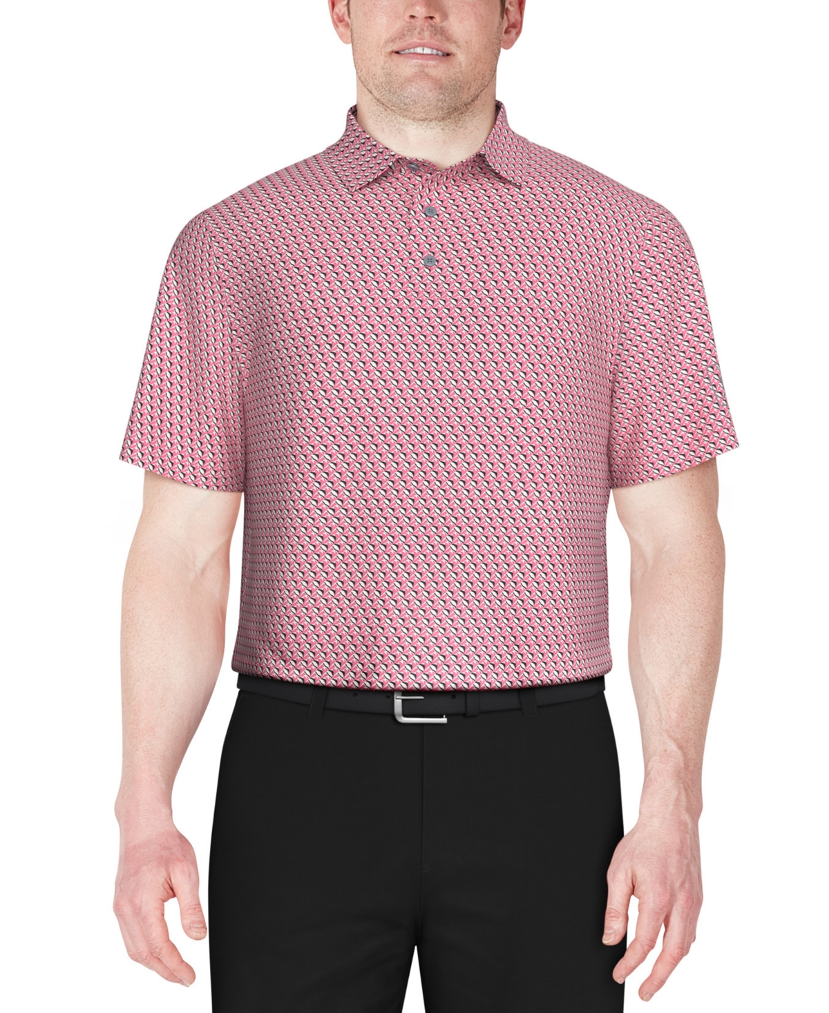 Men's Textured Stretch Performance Print Polo Shirt - Sachet Pink