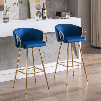 Blue Velvet Barstools with Chrome Base (Set of 2)
