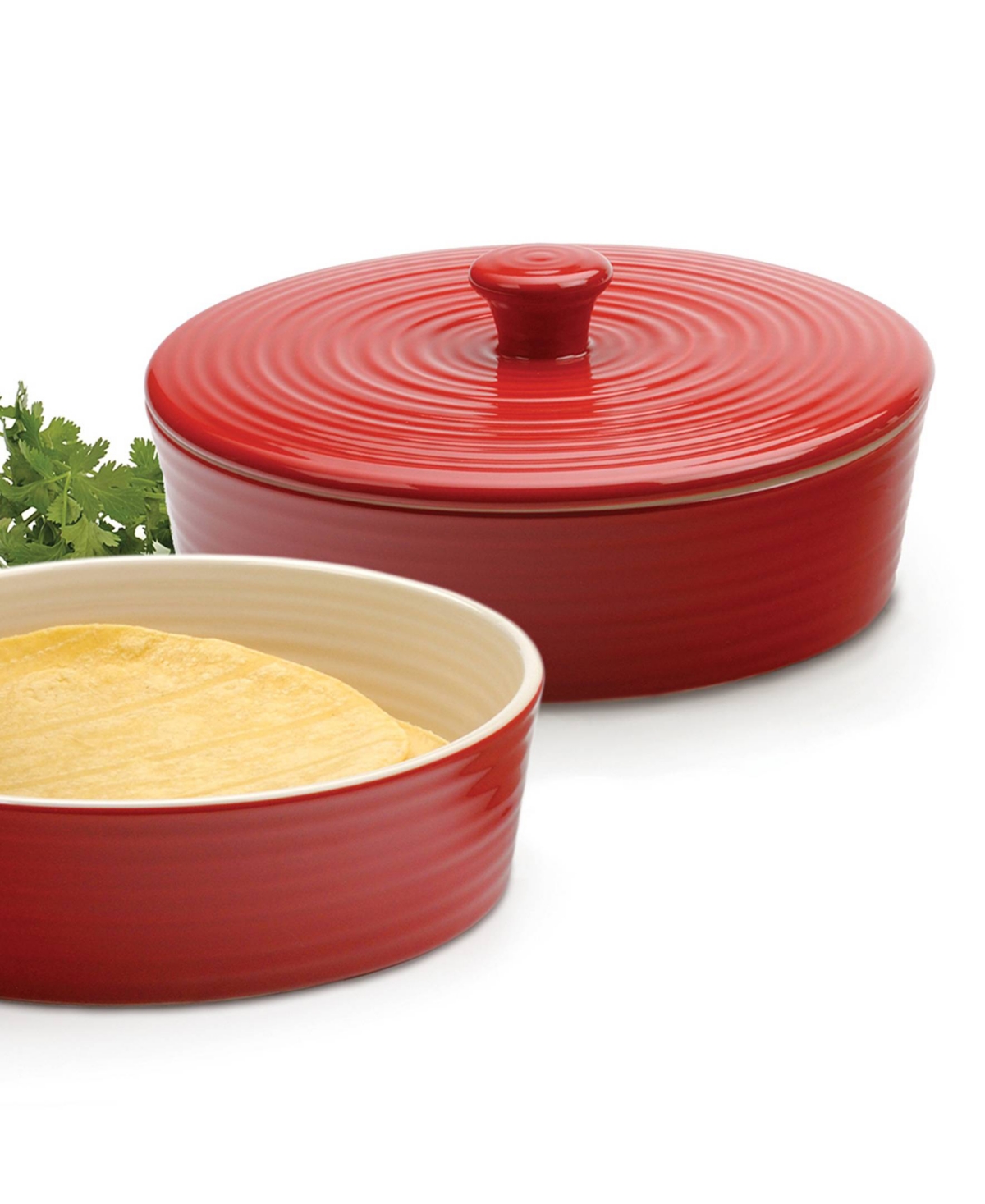 Rsvp International 8.5" D Stoneware Red Tortilla Warmer In Red