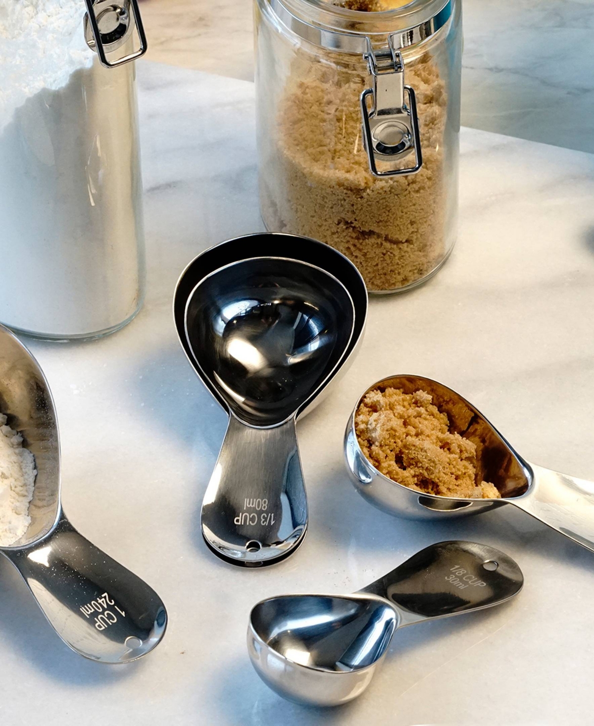 Rsvp International Endurance 18/8 Stainless Steel 5 Piece Teardrop Measuring Cup Set In Gray