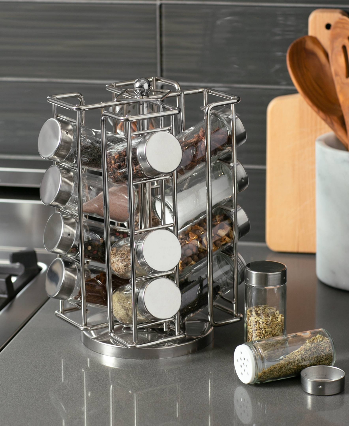 Rsvp International 101 Piece 5.75" X 10.5" Revolving Spice Rack Jar Set In Multi