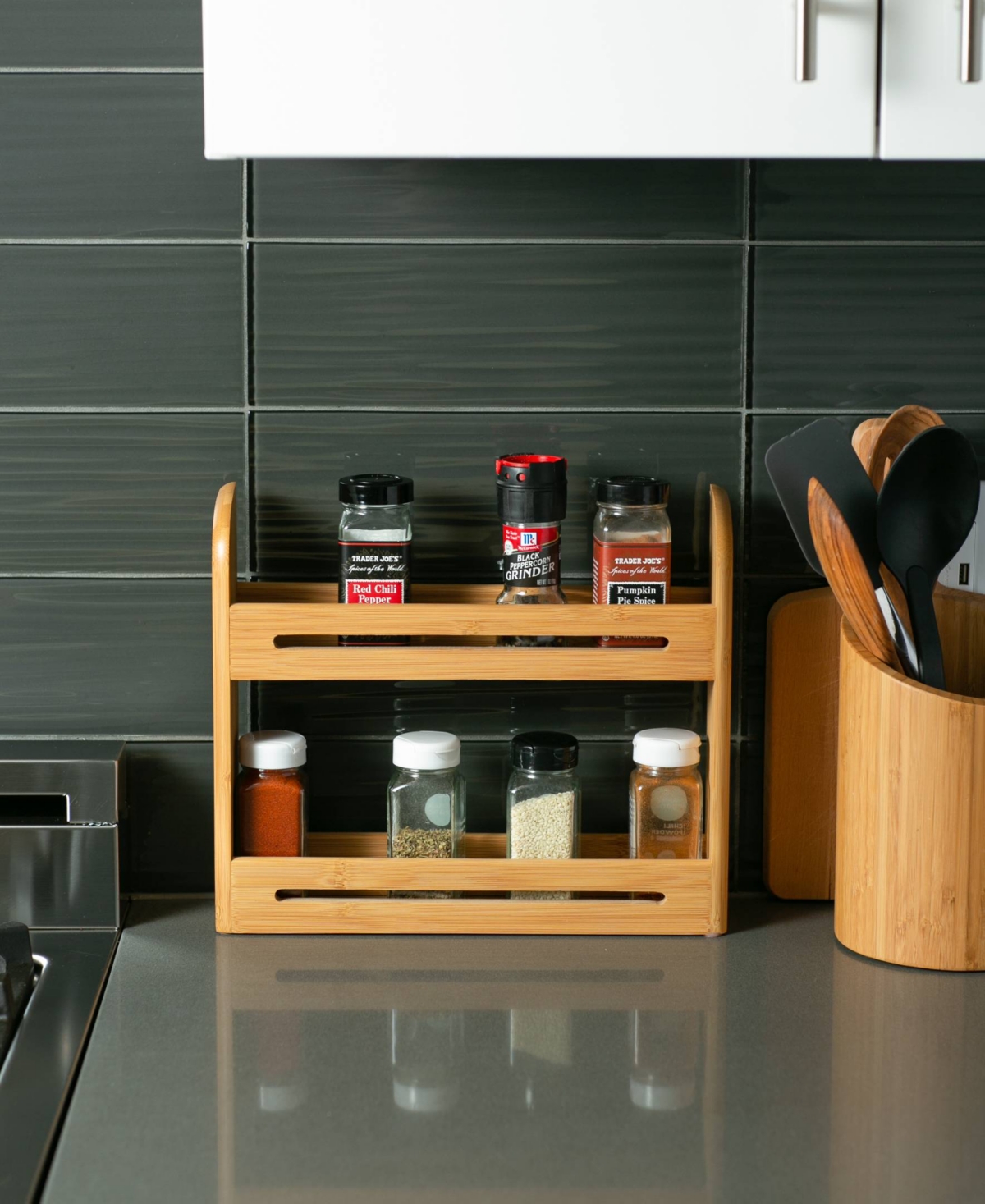 Rsvp International Wood 12" X 2.75" X 10.25" Spice Rack Jars Not Included In Brown