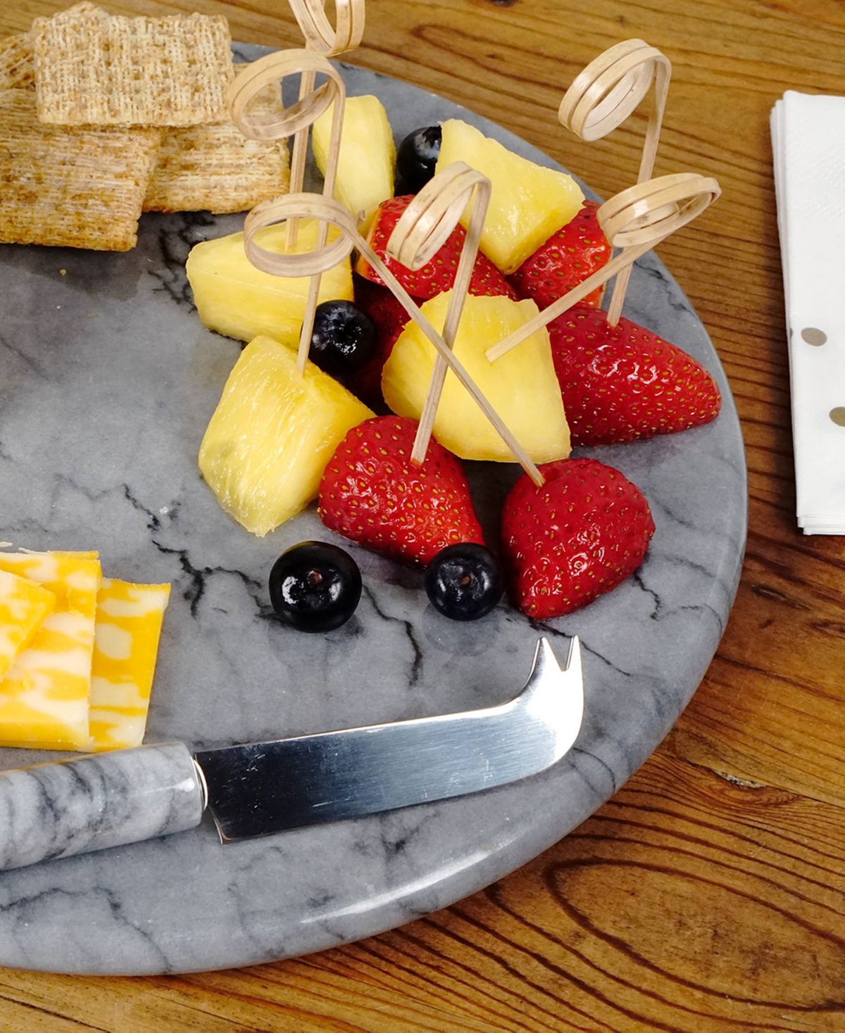 Rsvp International Grey Marble 10" Diameter Cheese Board Knife Set In Gray
