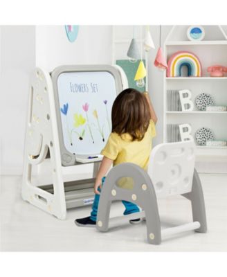 2-in-1 Kids Easel Desk Chair Set Book Rack Adjustable Art Painting Board