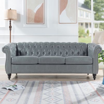 84.65" Rolled Arm Chesterfield 3-Seater Sofa