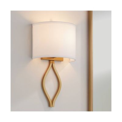Modern Wall Light Sconce Warm Brass Hardwired 19 1/2" High Fixture Half Moon Linen Shade for Bedroom Living Room