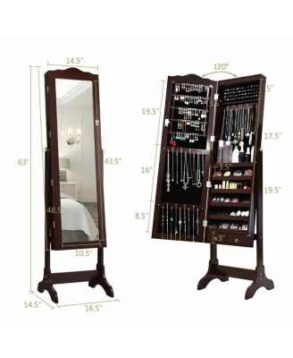 14 LED Jewelry Armoire Cabinet with Full Length Mirror and 4 Tilting Angles
