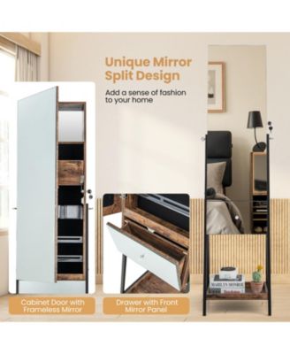 Lockable Freestanding Jewelry Organizer with Full-Length Frameless Mirror