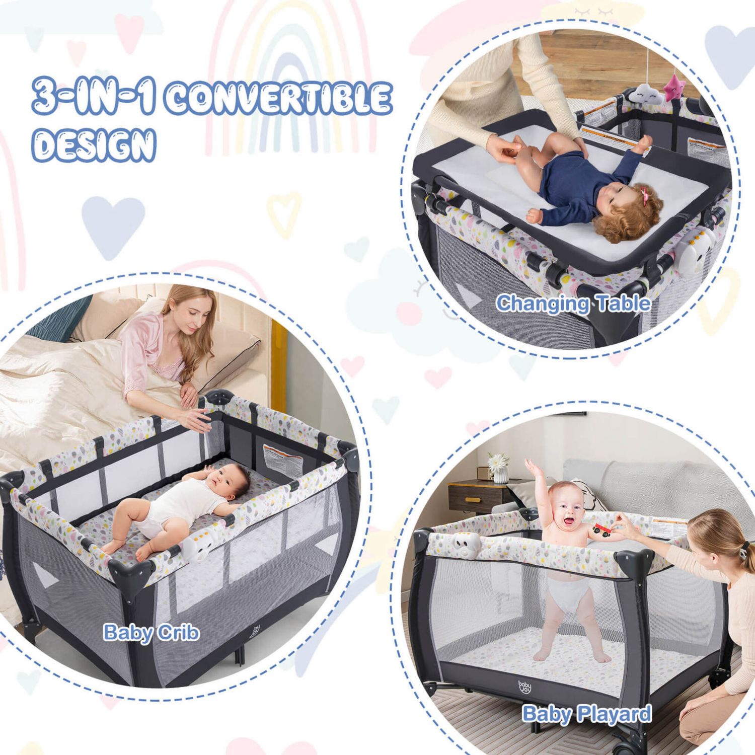 Baby Playard Nursery Center Crib with Hanging Toys Music Box
