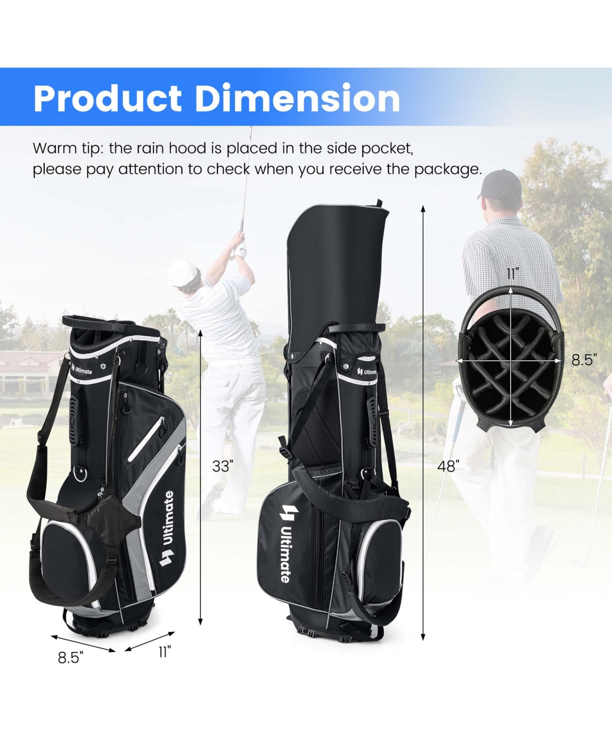 Costway Lightweight Golf Stand Bag with 14 Way Top Dividers 6 Pockets Cooler Bag Rain Hood