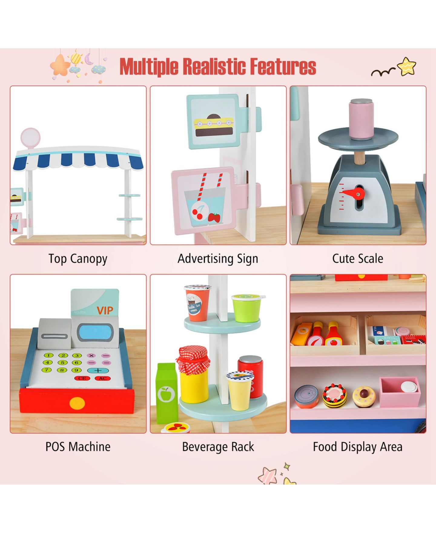 Детские игрушки Costway Food Cart 30-Piece Play Set, Ages 3+ — фото 3